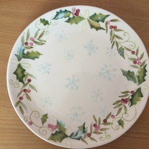 Tracy porter porcelain hand painted plate 8.75" Christmas Holly Berry snowflake